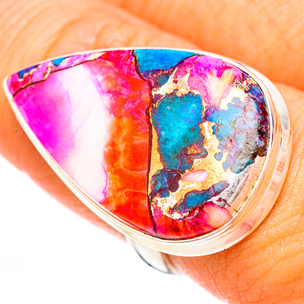 Kingman Pink Dahlia Turquoise Rings handcrafted by Ana Silver Co - RING117065