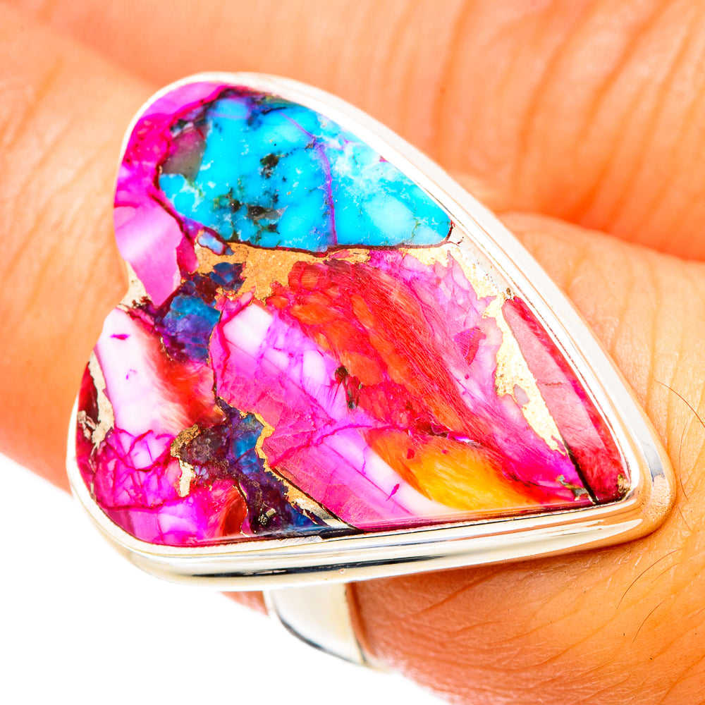 Kingman Pink Dahlia Turquoise Rings handcrafted by Ana Silver Co - RING117066