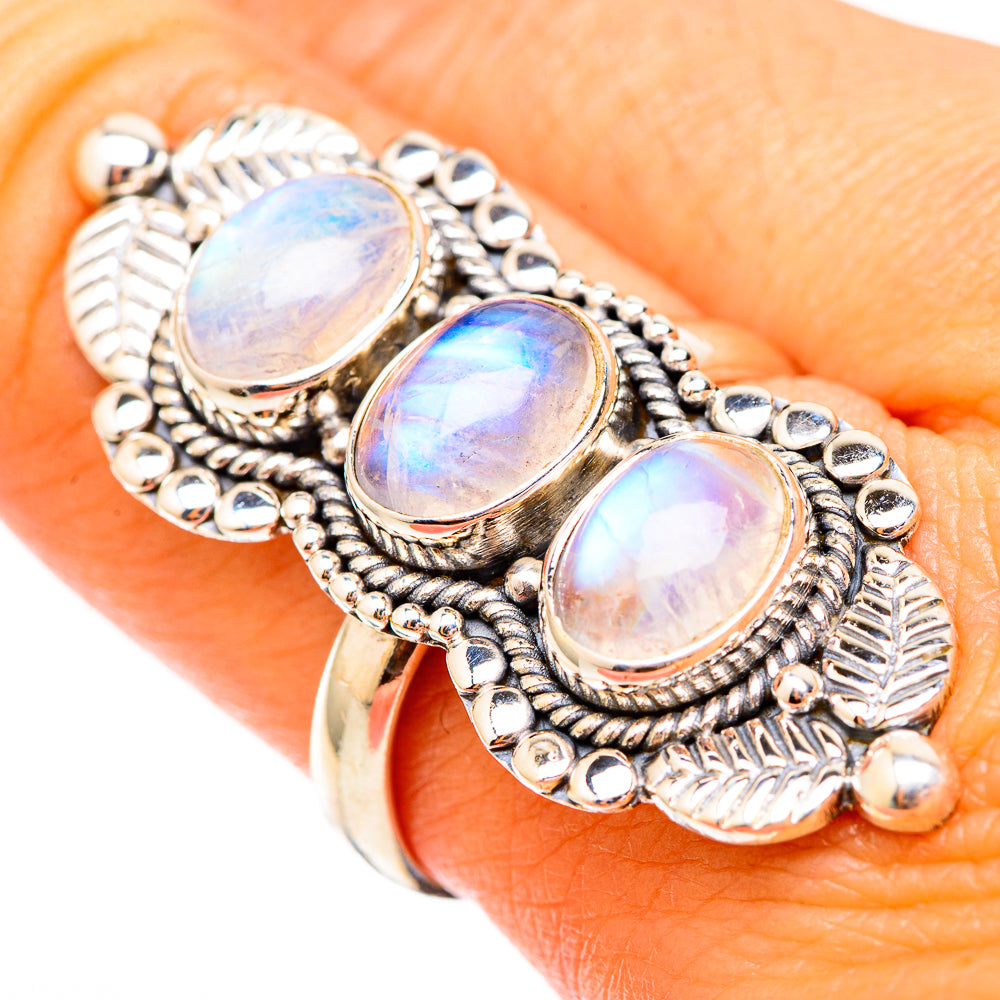 Rainbow Moonstone Rings handcrafted by Ana Silver Co - RING117089