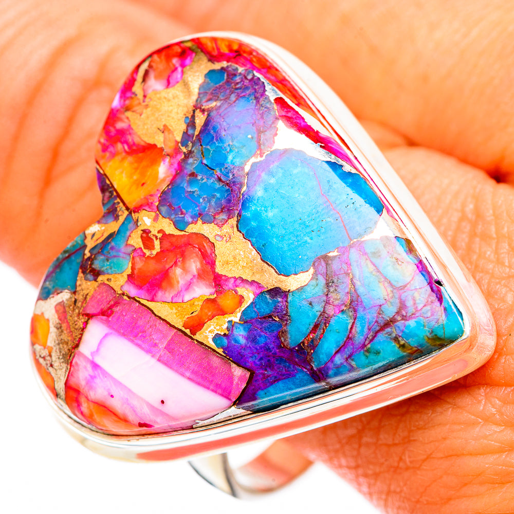 Kingman Pink Dahlia Turquoise Rings handcrafted by Ana Silver Co - RING117091