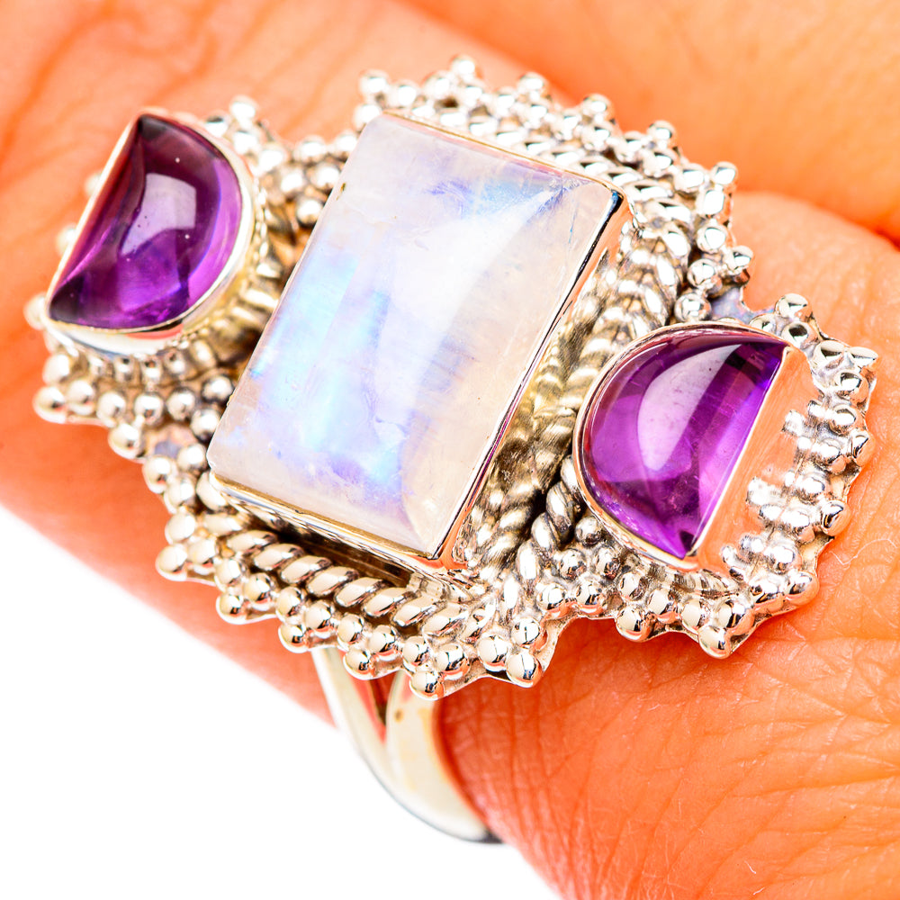 Rainbow Moonstone Rings handcrafted by Ana Silver Co - RING117118