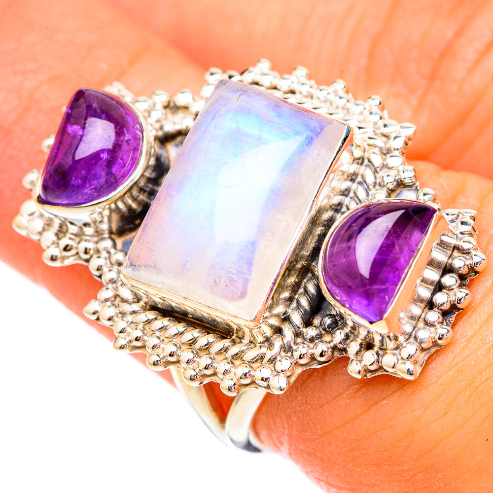 Rainbow Moonstone Rings handcrafted by Ana Silver Co - RING117146