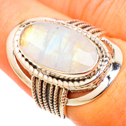 Rainbow Moonstone Rings handcrafted by Ana Silver Co - RING117154