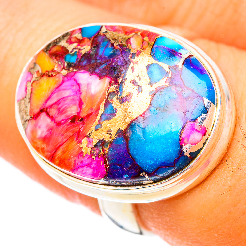 Kingman Pink Dahlia Turquoise Rings handcrafted by Ana Silver Co - RING117155