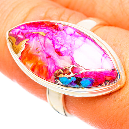 Kingman Pink Dahlia Turquoise Rings handcrafted by Ana Silver Co - RING117156
