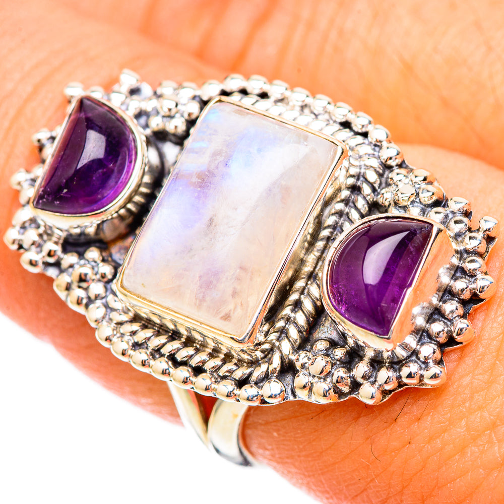 Rainbow Moonstone Rings handcrafted by Ana Silver Co - RING117189