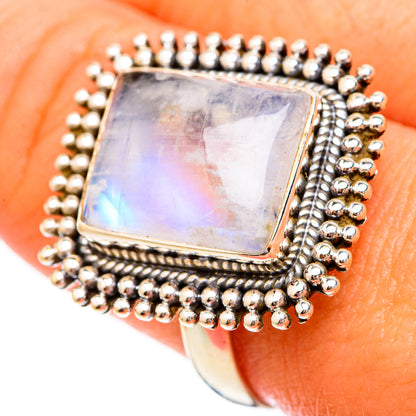 Rainbow Moonstone Rings handcrafted by Ana Silver Co - RING117221