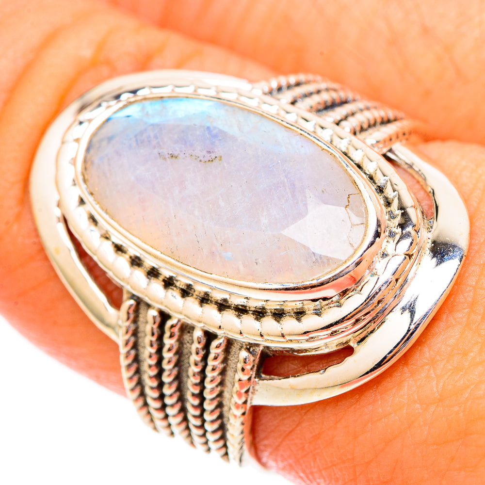 Rainbow Moonstone Rings handcrafted by Ana Silver Co - RING117224