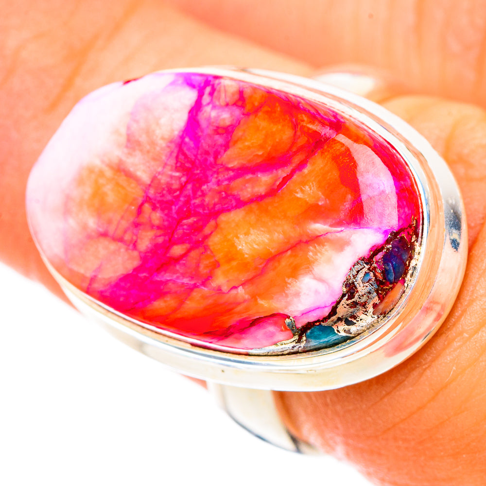 Kingman Pink Dahlia Turquoise Rings handcrafted by Ana Silver Co - RING117225