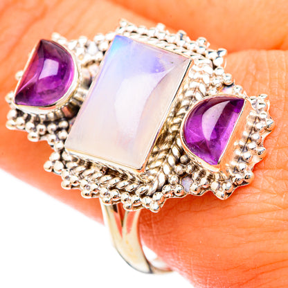 Rainbow Moonstone Rings handcrafted by Ana Silver Co - RING117244