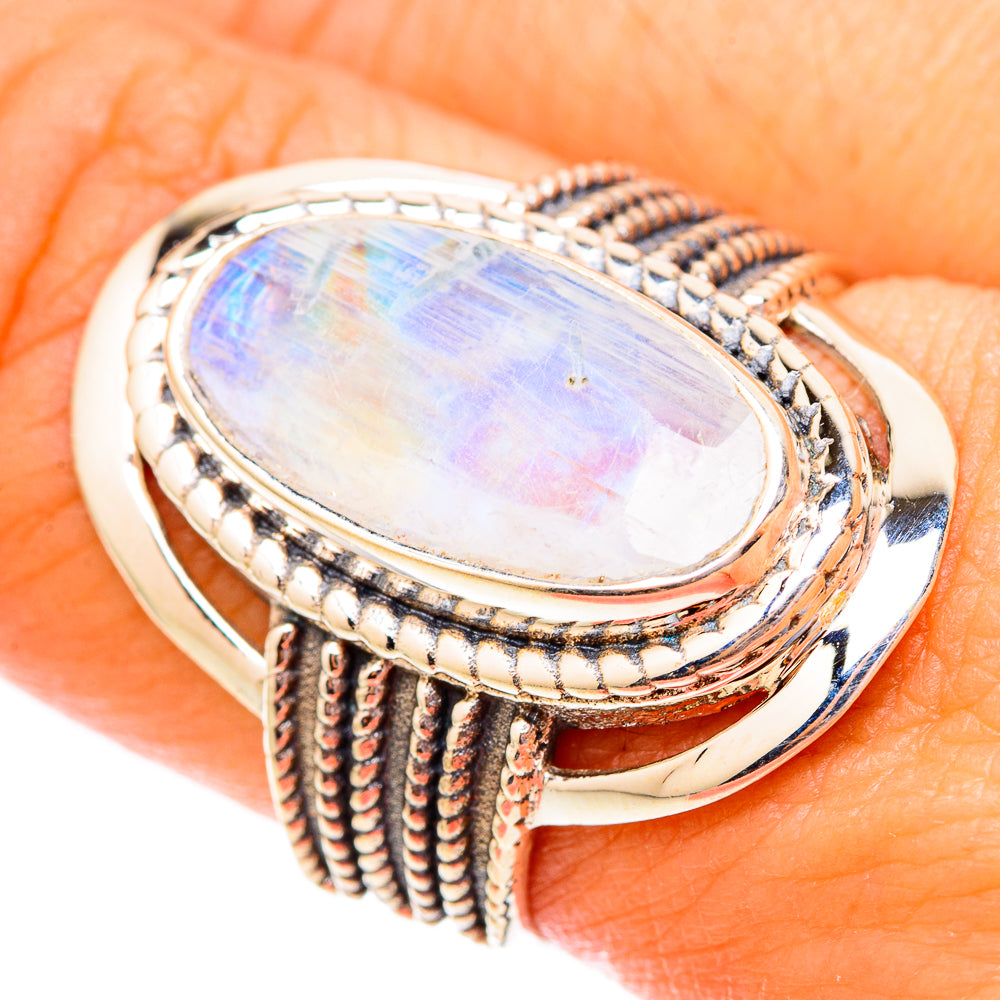 Rainbow Moonstone Rings handcrafted by Ana Silver Co - RING117251