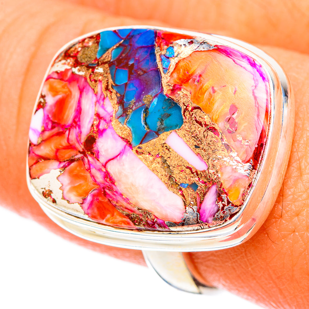 Kingman Pink Dahlia Turquoise Rings handcrafted by Ana Silver Co - RING117253