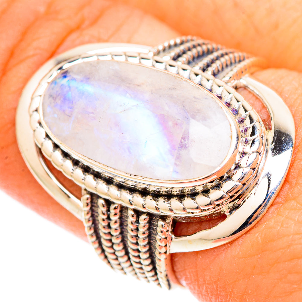 Rainbow Moonstone Rings handcrafted by Ana Silver Co - RING117276