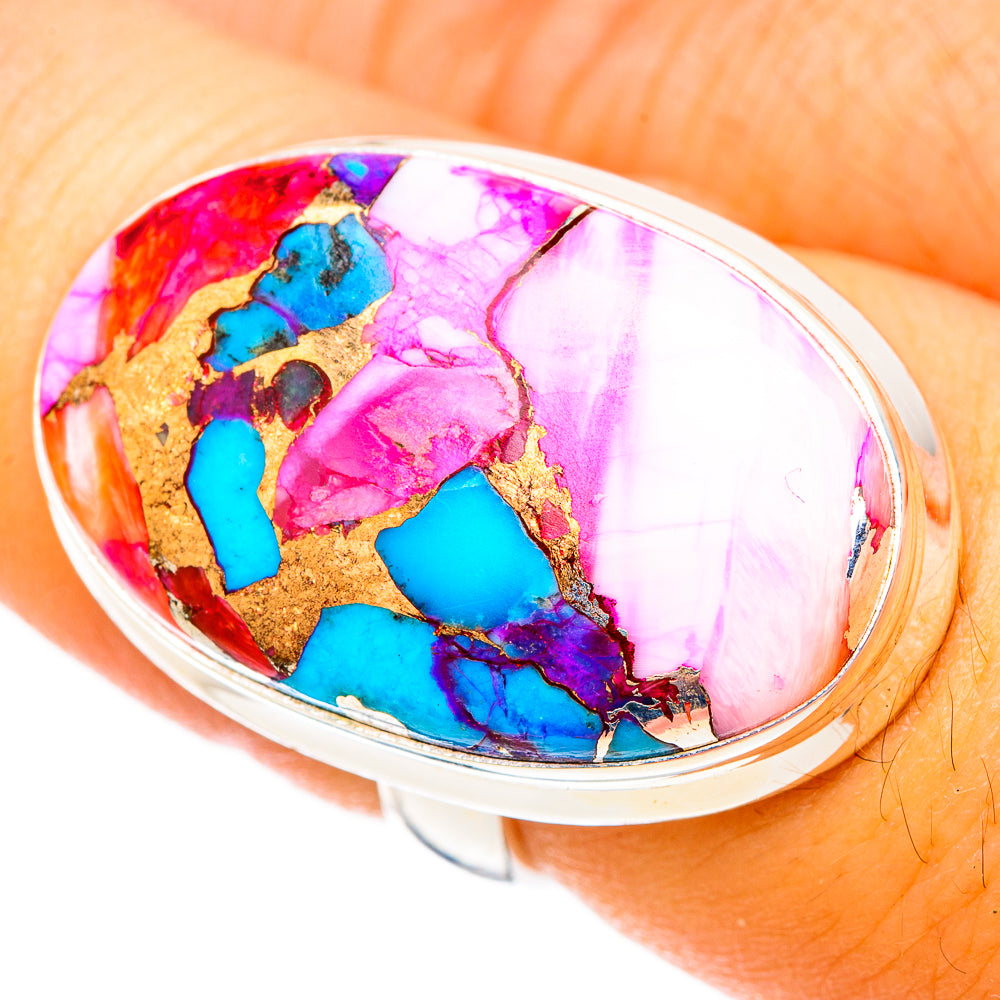 Kingman Pink Dahlia Turquoise Rings handcrafted by Ana Silver Co - RING117278