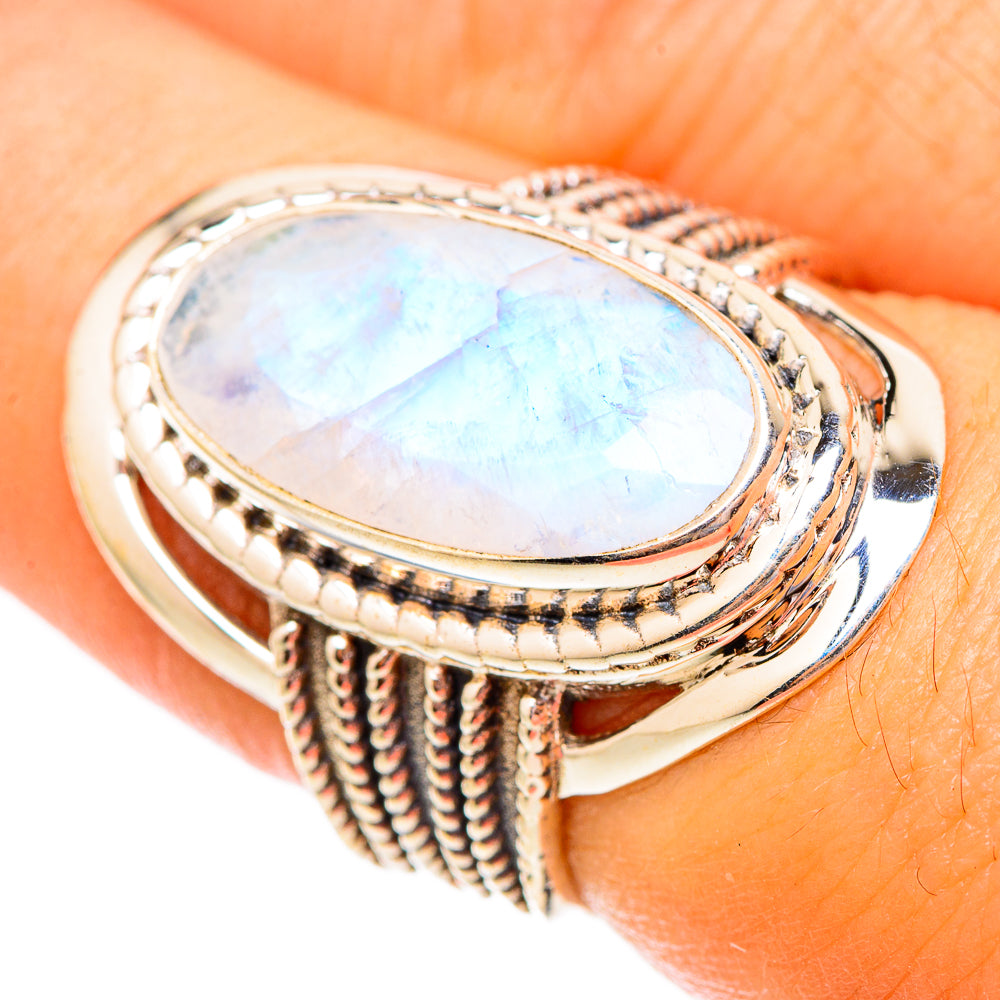 Rainbow Moonstone Rings handcrafted by Ana Silver Co - RING117304