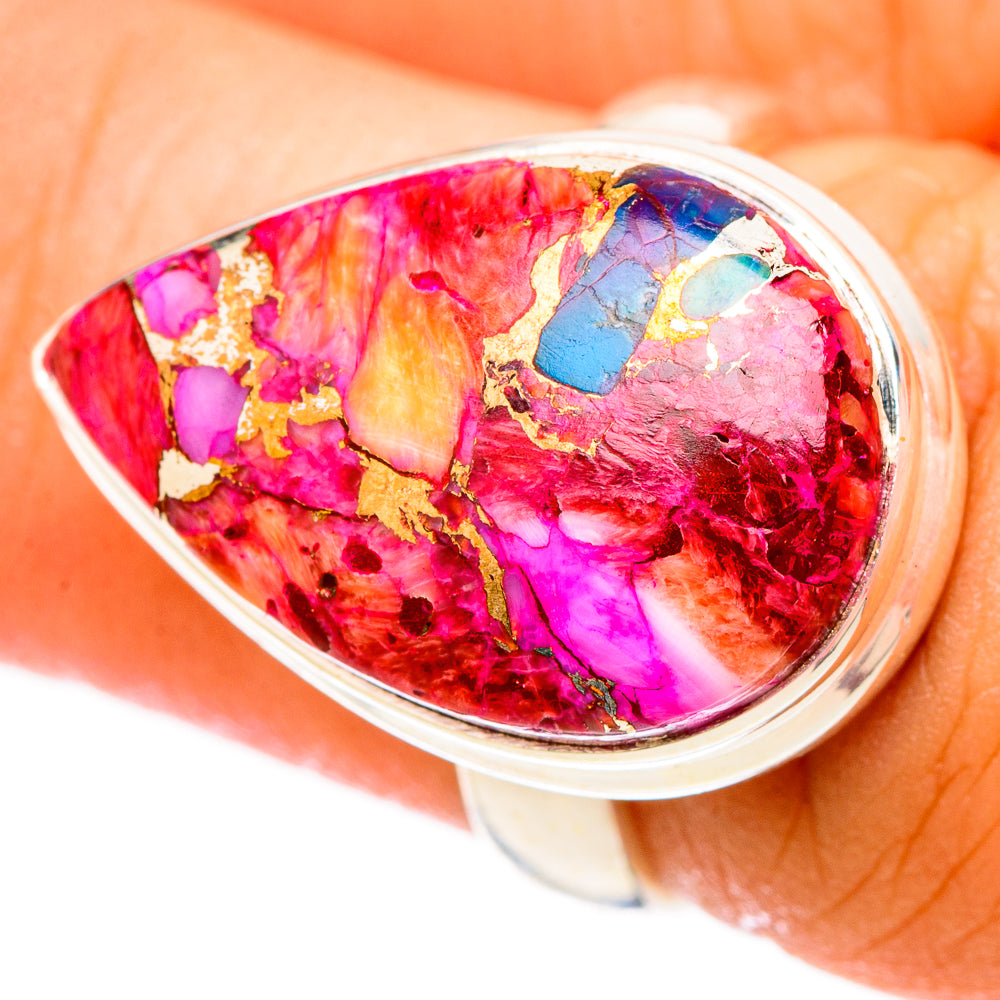 Kingman Pink Dahlia Turquoise Rings handcrafted by Ana Silver Co - RING117307