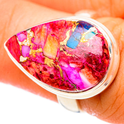 Kingman Pink Dahlia Turquoise Rings handcrafted by Ana Silver Co - RING117307