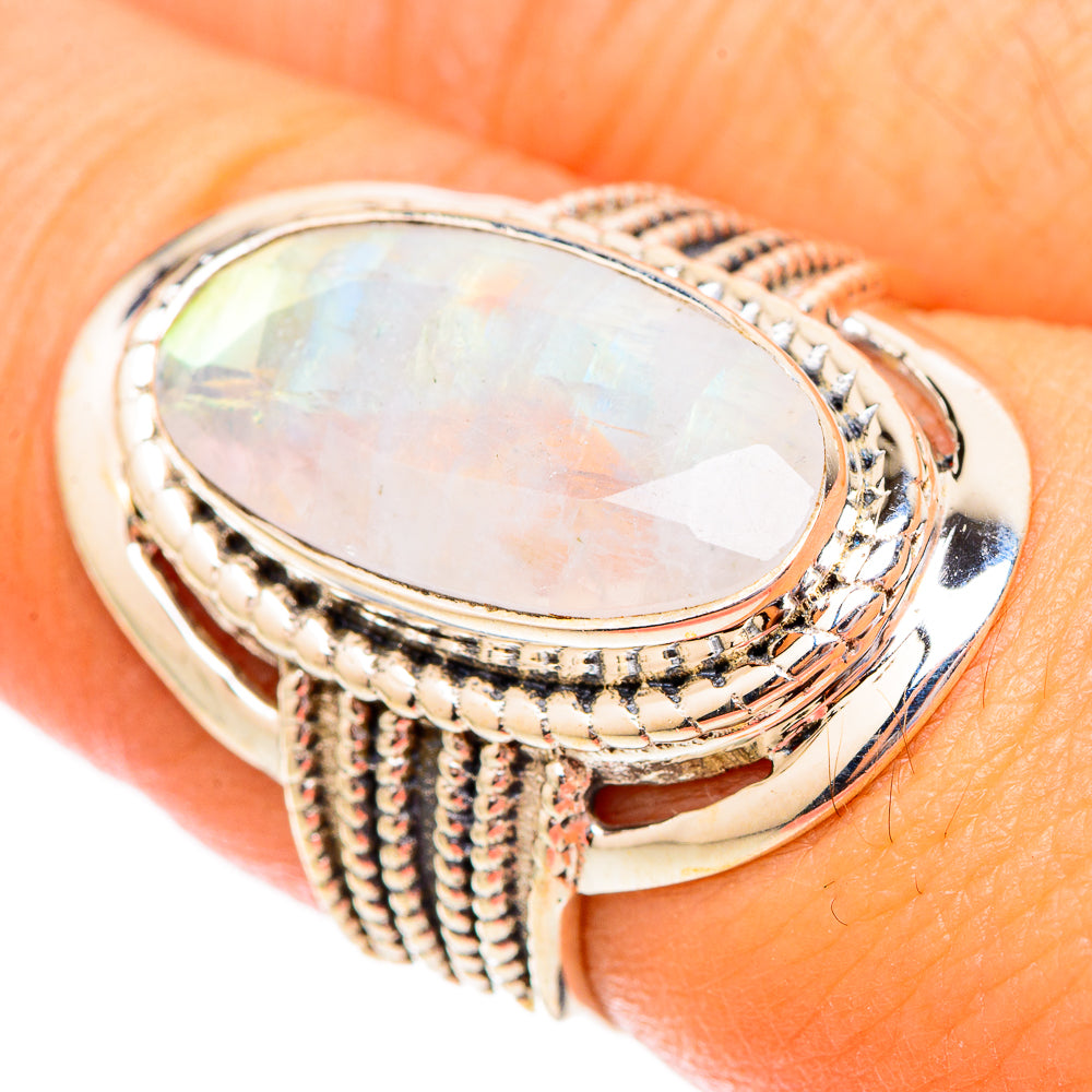 Rainbow Moonstone Rings handcrafted by Ana Silver Co - RING117331