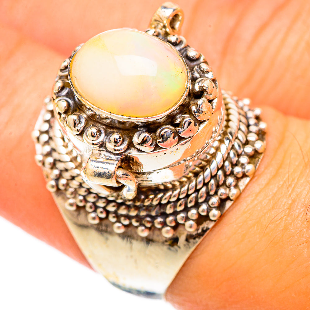 Sterling silver ring with oval Ethiopian opal cabochon and ornate beaded setting