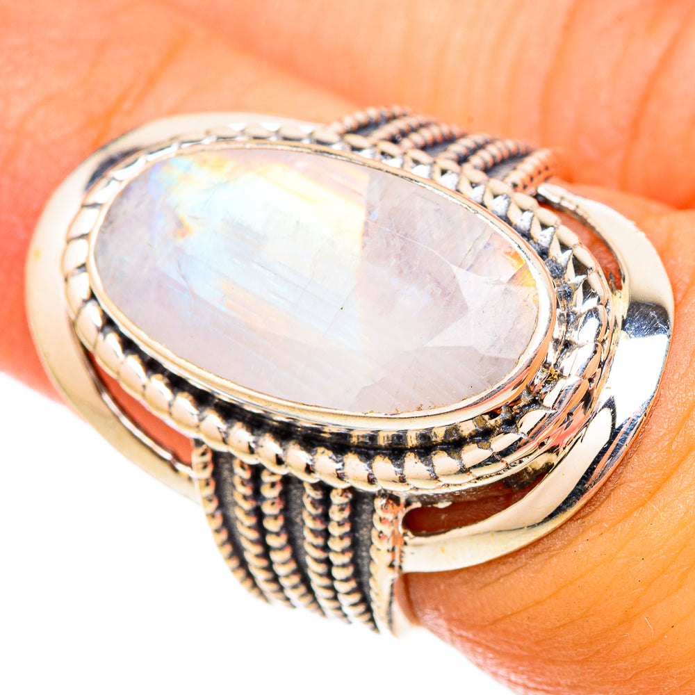 Rainbow Moonstone Rings handcrafted by Ana Silver Co - RING117353