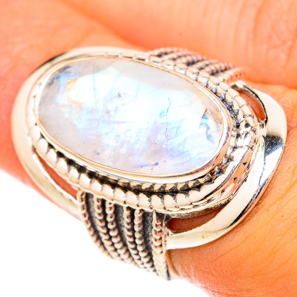 Rainbow Moonstone Rings handcrafted by Ana Silver Co - RING117375