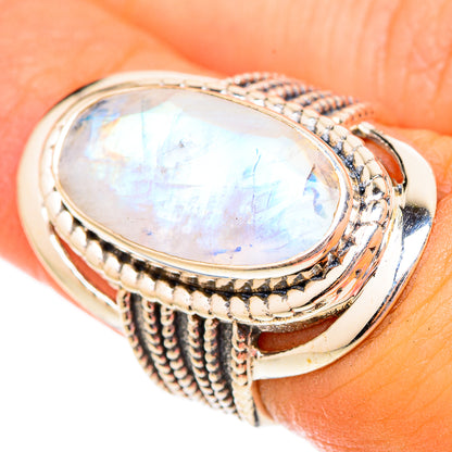 Rainbow Moonstone Rings handcrafted by Ana Silver Co - RING117375