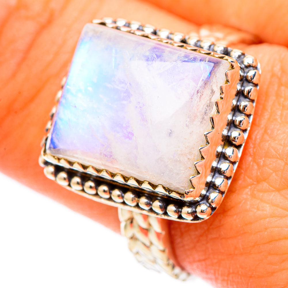 Rainbow Moonstone Rings handcrafted by Ana Silver Co - RING117395