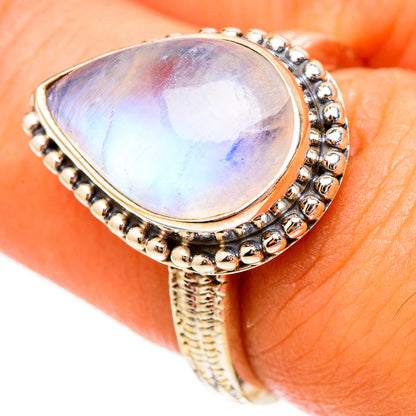 Rainbow Moonstone Rings handcrafted by Ana Silver Co - RING117396