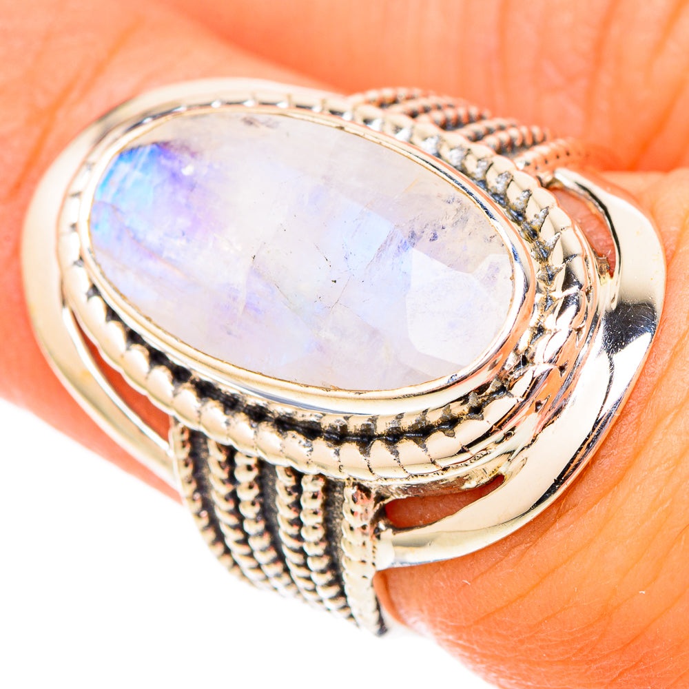 Rainbow Moonstone Rings handcrafted by Ana Silver Co - RING117424