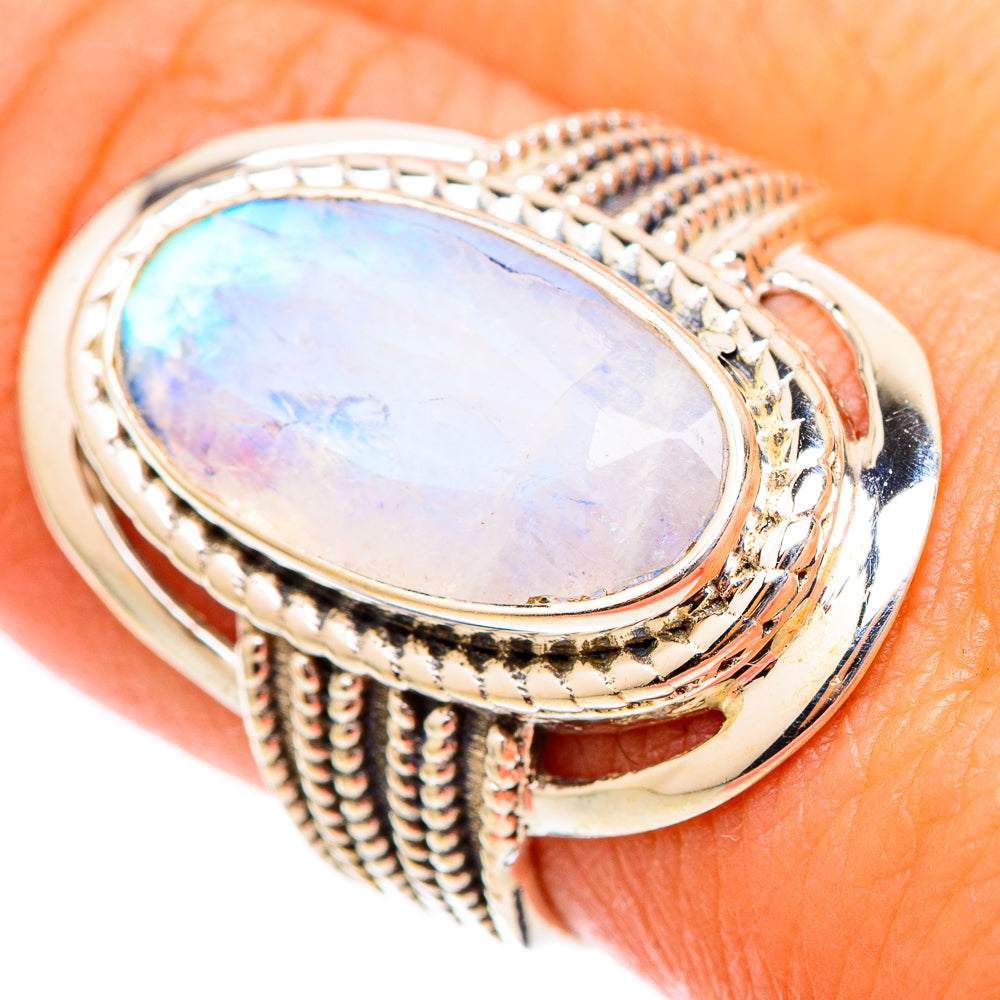 Rainbow Moonstone Rings handcrafted by Ana Silver Co - RING117452