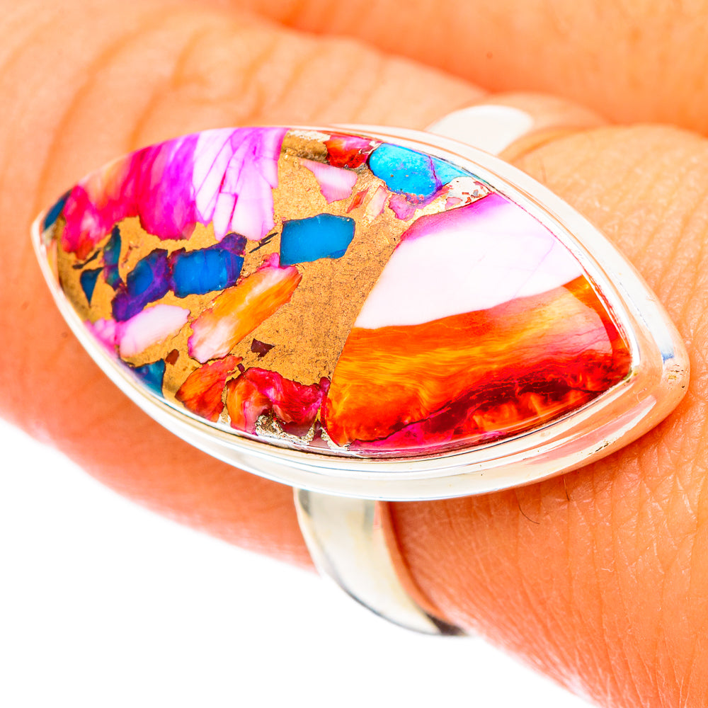 Kingman Pink Dahlia Turquoise Rings handcrafted by Ana Silver Co - RING117454