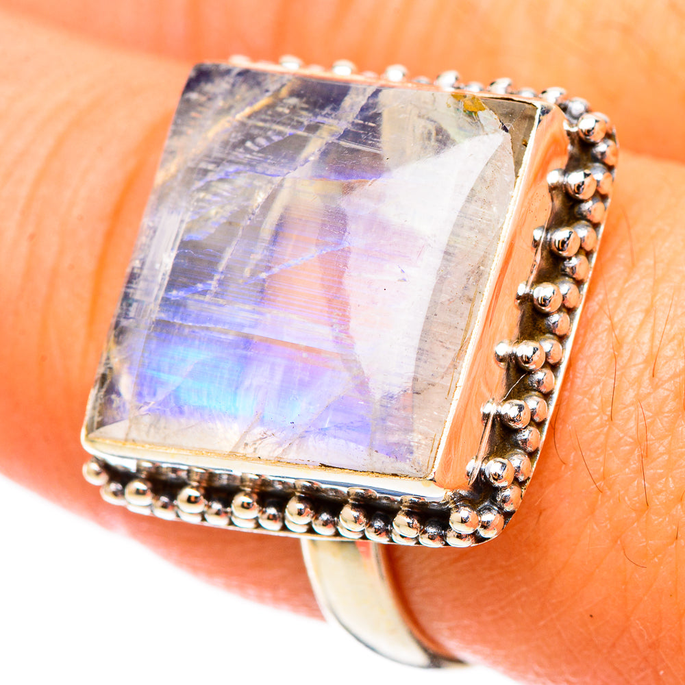 Rainbow Moonstone Rings handcrafted by Ana Silver Co - RING117480