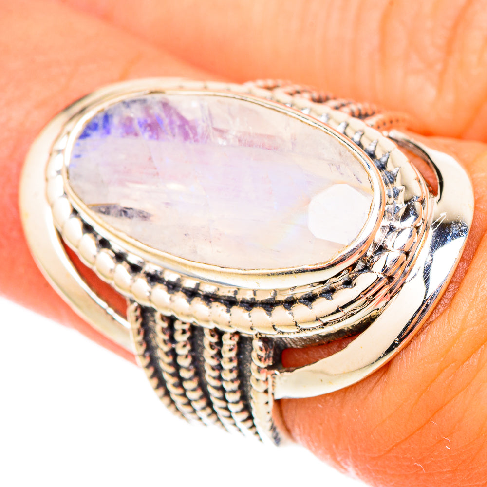 Rainbow Moonstone Rings handcrafted by Ana Silver Co - RING117504