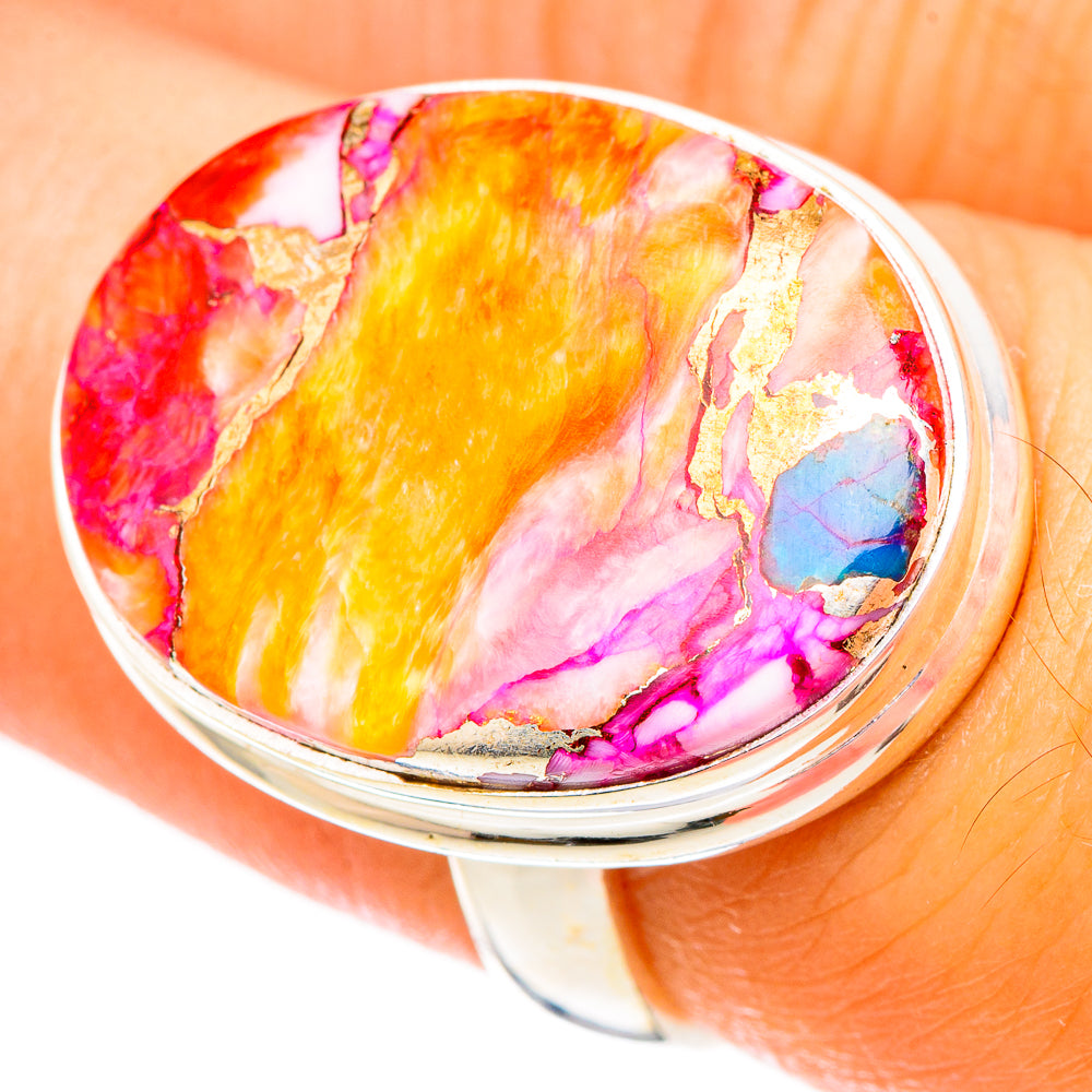 Kingman Pink Dahlia Turquoise Rings handcrafted by Ana Silver Co - RING117506