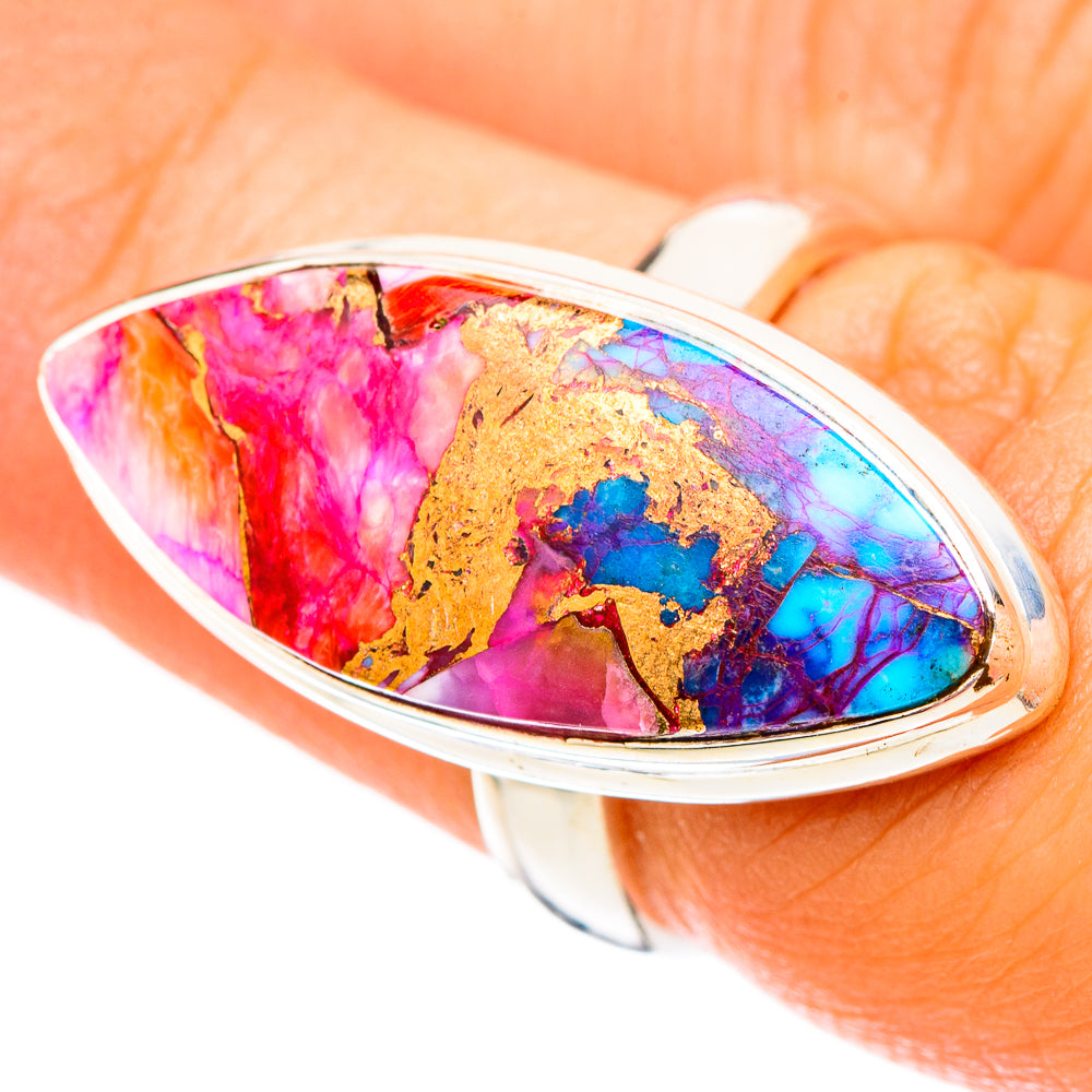 Kingman Pink Dahlia Turquoise Rings handcrafted by Ana Silver Co - RING117533