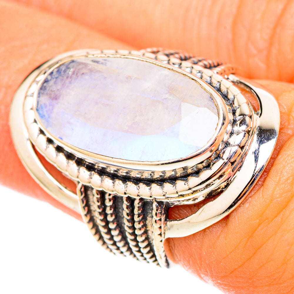 Rainbow Moonstone Rings handcrafted by Ana Silver Co - RING117552