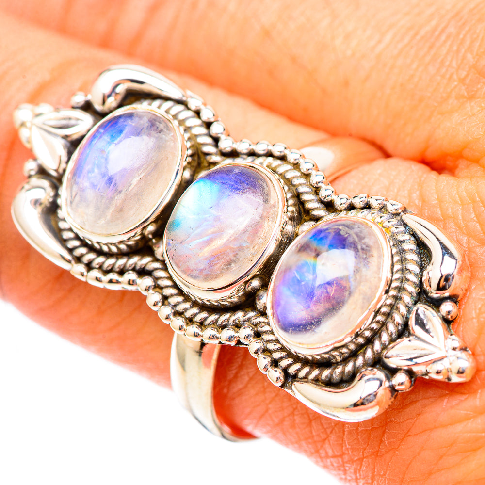 Rainbow Moonstone Rings handcrafted by Ana Silver Co - RING117555