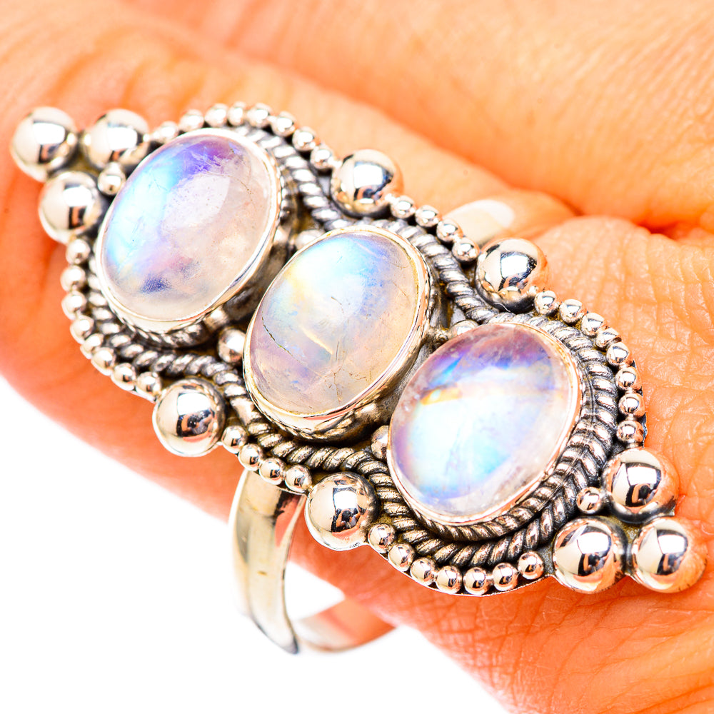 Rainbow Moonstone Rings handcrafted by Ana Silver Co - RING117556