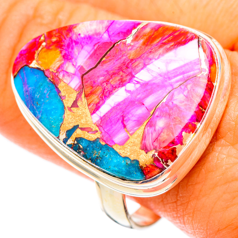 Kingman Pink Dahlia Turquoise Rings handcrafted by Ana Silver Co - RING117558