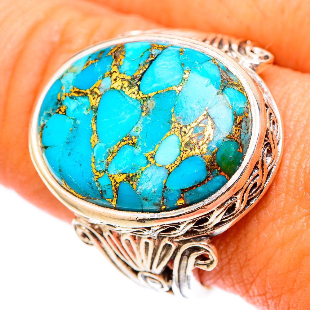 Blue Copper Composite Turquoise Rings handcrafted by Ana Silver Co - RING117564