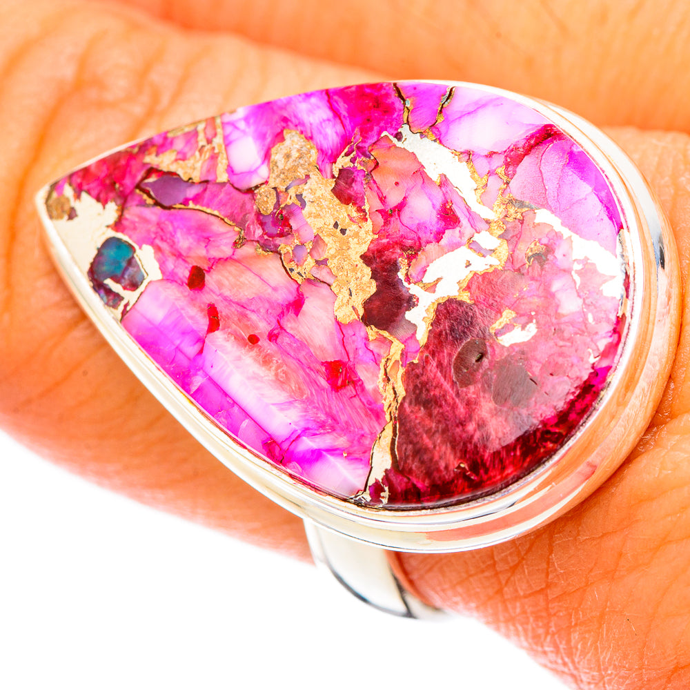 Kingman Pink Dahlia Turquoise Rings handcrafted by Ana Silver Co - RING117581