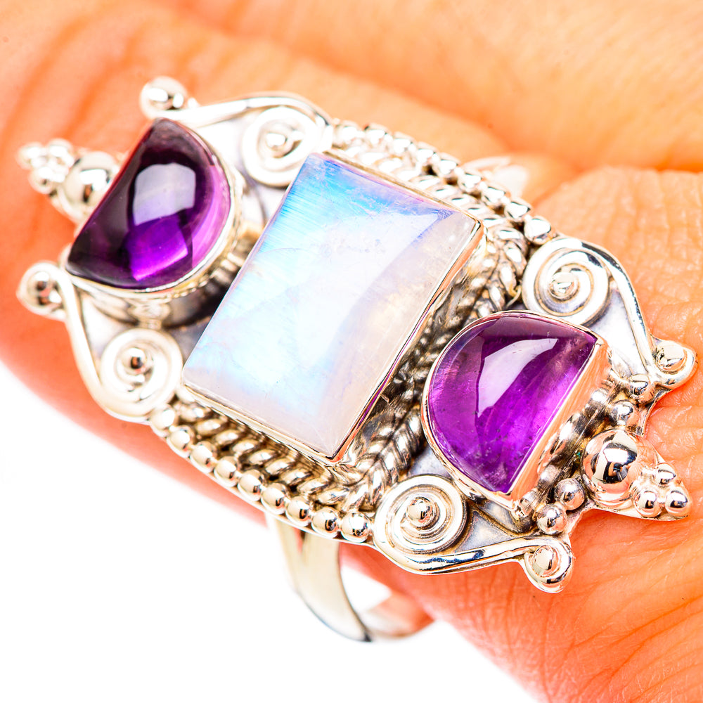 Rainbow Moonstone Rings handcrafted by Ana Silver Co - RING117583