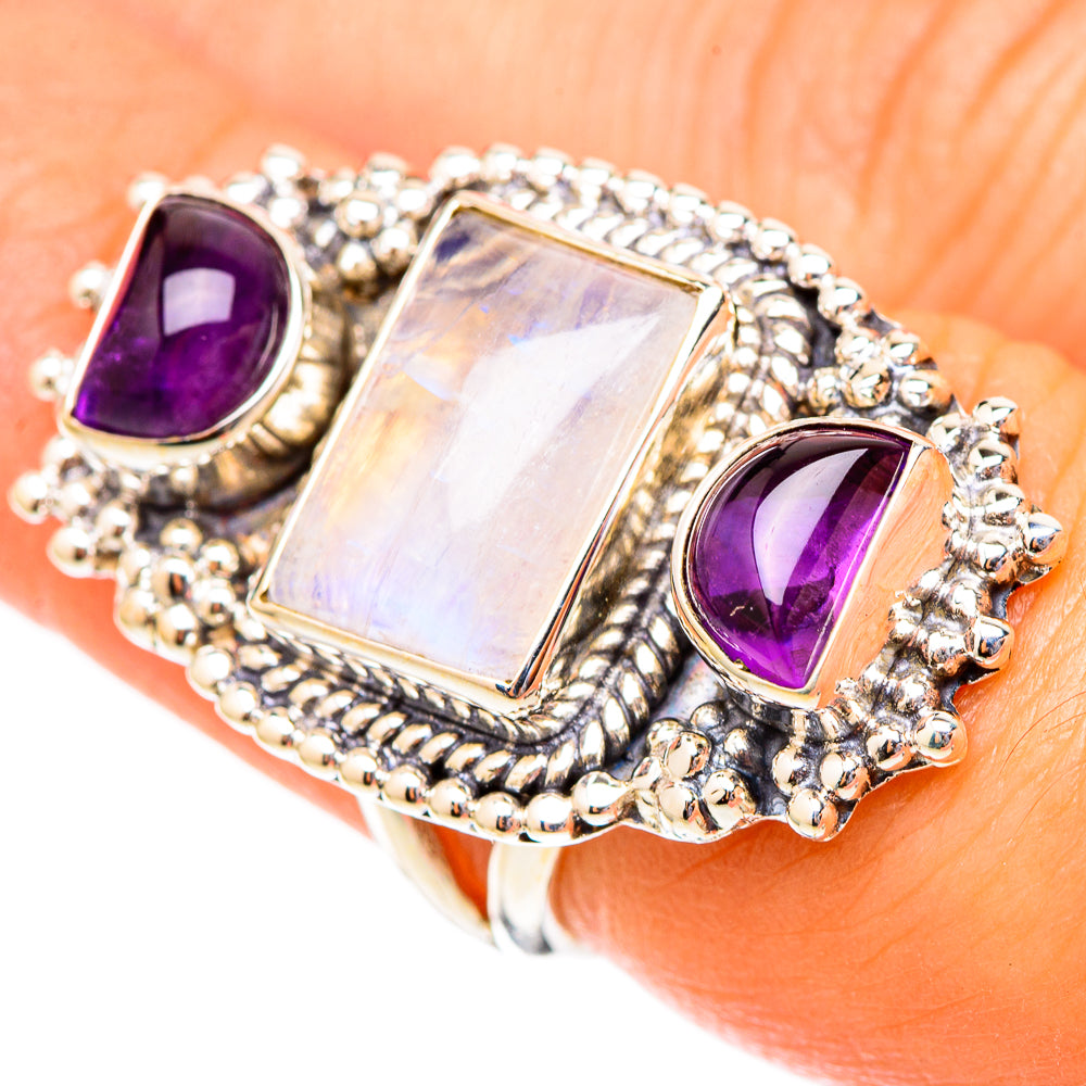 Rainbow Moonstone Rings handcrafted by Ana Silver Co - RING117584