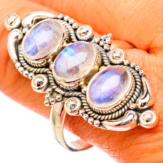 Rainbow Moonstone Rings handcrafted by Ana Silver Co - RING117589