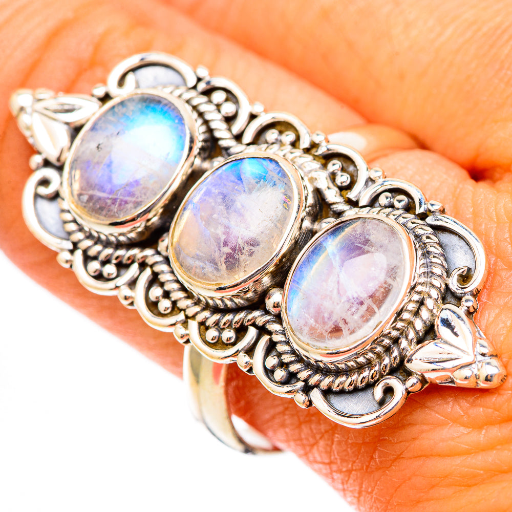 Rainbow Moonstone Rings handcrafted by Ana Silver Co - RING117590
