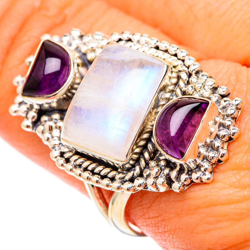 Rainbow Moonstone Rings handcrafted by Ana Silver Co - RING117615