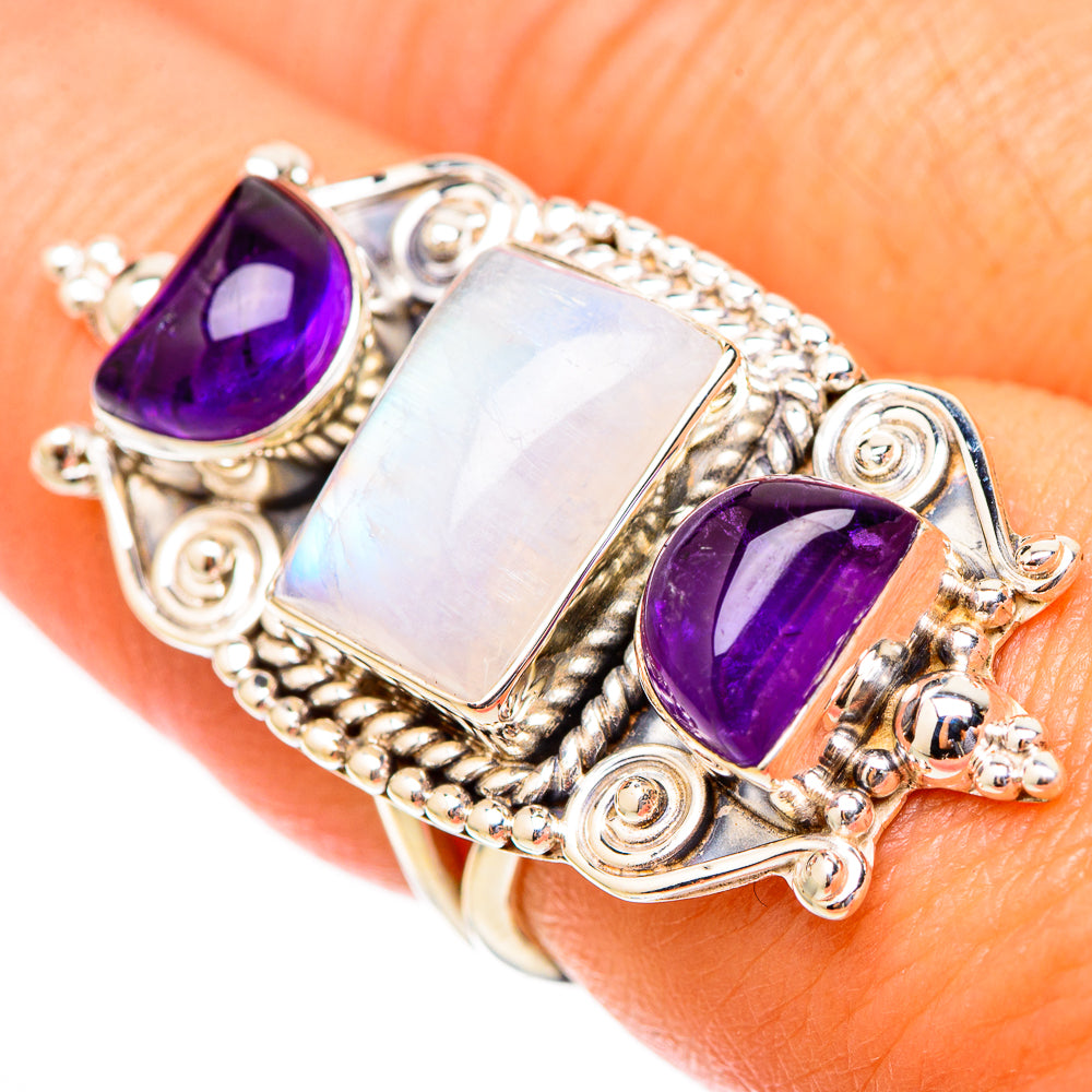 Rainbow Moonstone Rings handcrafted by Ana Silver Co - RING117616
