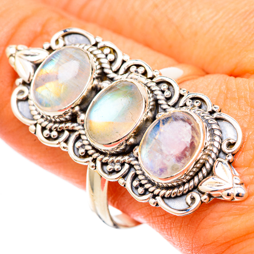 Rainbow Moonstone Rings handcrafted by Ana Silver Co - RING117621
