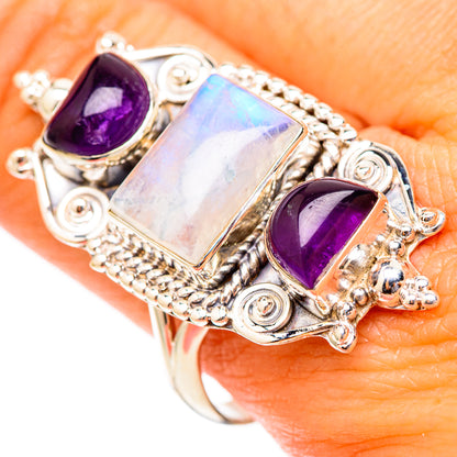 Rainbow Moonstone Rings handcrafted by Ana Silver Co - RING117643
