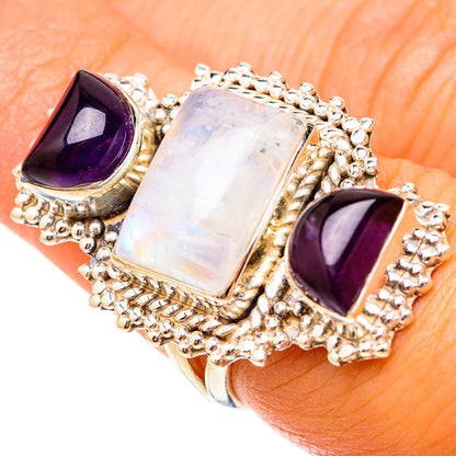 Rainbow Moonstone Rings handcrafted by Ana Silver Co - RING117644